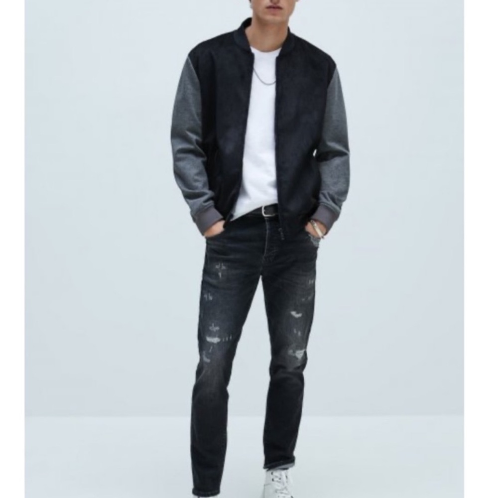 Zara Men's Faux Suede Combination Bomber Jacket LIKE NEW